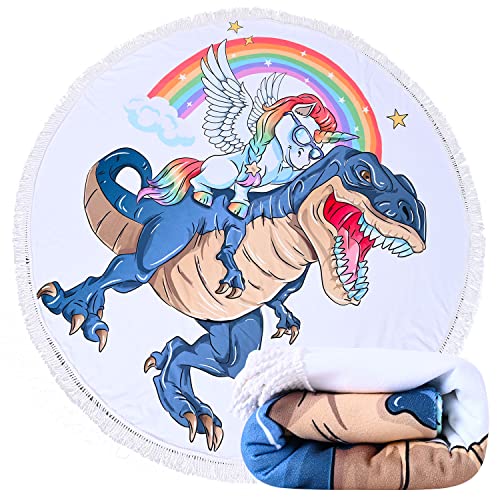 LIVILAN Round Dinosaur Rainbow Unicorn Beach Towel for Kids Boys Girls, 59 inches Large Microfiber Pool Yoga Picnic Circle Towels, Soft Cute Quick Dry Sand Proof Beach Blanket Gifts with Tassels - color: Round Dinosaur Beach Towel