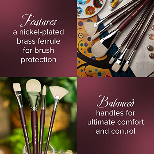 Silver Brush 1104-6 Silverstone Excellent Long Handle Hog Bristle Brush, Fan, Size 6 | Stiff Flagged Hog Bristle, Superb Paint Absorbency, Lightly Textured Strokes, Smoothing, Blending, Lifting, Softening Colors - size: Size 6