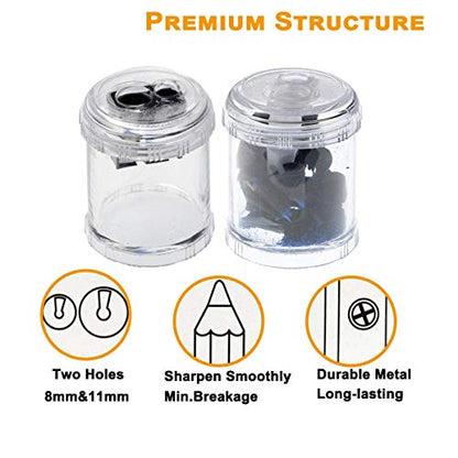 Manual Pencil Sharpener Double Holes Duty Metal Sharp Blade Jumbo Crayon XL Sharpener with Large Round Catches Sharpening Regular Pencils HB Graphite Colored Pencils for Teachers Artists