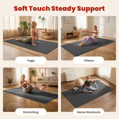 Large Yoga Mat, 6' x 4'/6' x 3' x 6mm /8mm/12mm Thick Workout Mat - color: Black, size: 72" x 48" x 0.48"