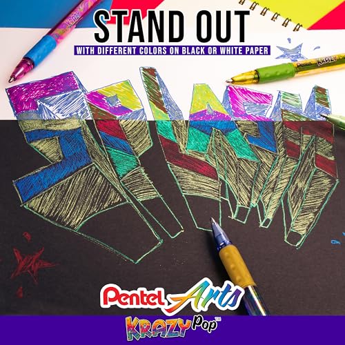 Pentel Sparkle and Krazy Pop, Metallic Gel Ink Pen, (1.0mm), Bold Line, Assorted Ink Colors, 12 count (K91BP12M)