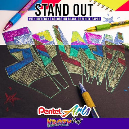 Pentel Sparkle and Krazy Pop, Metallic Gel Ink Pen, (1.0mm), Bold Line, Assorted Ink Colors, 12 count (K91BP12M)