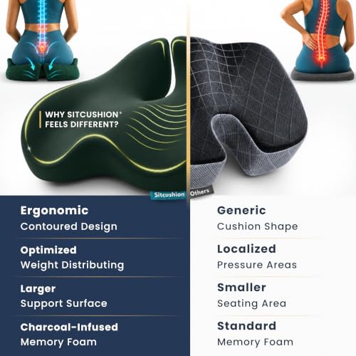 Seat Cushion for Tailbone Pain Relief, Extra Large Office Chair Cushion - color: Green & Dark Gray