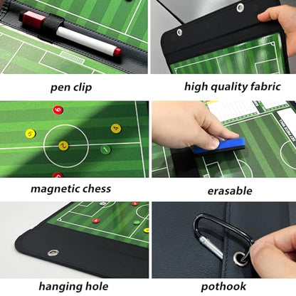 Soccer Coaching Board Magnetic Double Sided Dry Erase Soccer Tactics Board with Player Magnets, Markers and Hanging Hooks, Foldable Soccer Coach Strategy Board - color: Folding Soccer Coach Board