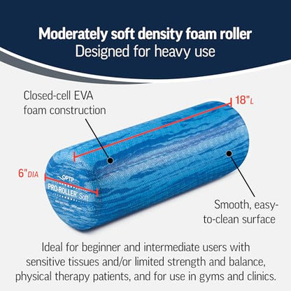 OPTP PRO-Roller Soft Density Foam Roller – Round, Short Blue, 18" x 6" - color: Blue 18" X 6" Short Round Roller