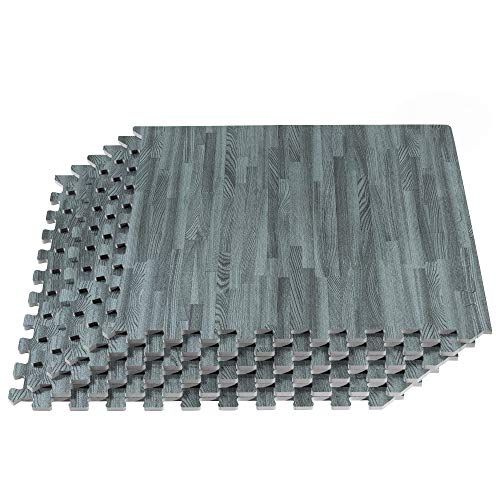 Forest Floor 3/8 Inch Thick Printed Foam Tiles, Premium Wood Grain Interlocking Foam Floor Mats, Anti-Fatigue Flooring – Stylish Flooring Solution - color: Slate, style: 100 Sq Ft