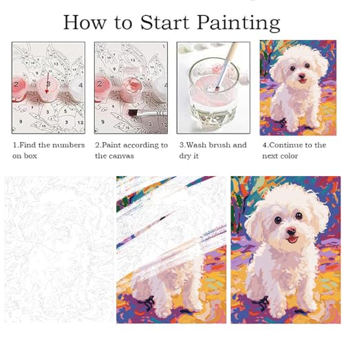 Dog Paint by Numbers Kit for Adults Beginner,Animal,16x20 | Full set with wooden brushes,rolled canvas,rich paints.Calming activity.Beginner friendly.Just open and paint. - color: 16"X20"Rolled Canvas(Frameless)-Dog
