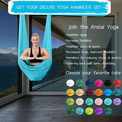 5.5 Yards Aerial Silks Yoga Swing Set - Aerial Yoga Hammock Kit Anti-Gravity Flying for Fitness, Low/Non Stretch Nylon Tricot Fabric Hardware Included for Dance - color: AQUA BLUE