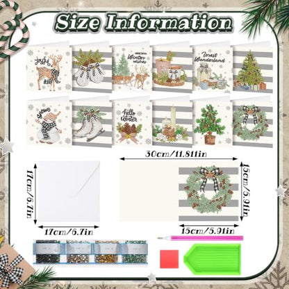 Saillong 12 Pack Neutral Christmas Diamond Painting Greeting Card Kits DIY Gray Christmas Diamond Art Cards with Envelopes Xmas 5D Rhinestones Painting Kit for Adults DIY Craft Family Friend Xmas Gift - color: Neutral Christmas