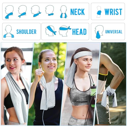 MENOLY 10 Pack Cooling Towels, Sweat Towels Cooling Towels for Neck and Face, Microfiber Towel Soft Breathable Towel for Gym, Yoga, Camping, Running, Fitness, Workout & More Activities(32"x12") - size: 10 Pack (Grey/Blue)