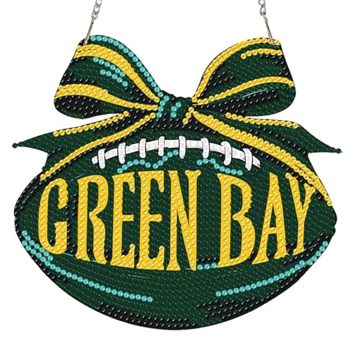 Rertcioph Football Diamond Art Hanging Kit for Adults, DIY Acrylic 5D Diamond Painting Hanging Ornament for Green Bay Home Wall Decor and Gift - color: Green Bay
