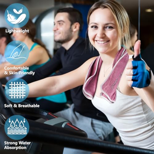Guirnd Microfiber Gym Towels, Women & Men Quick Dry Workout Towels, Super Soft Sports Towel for Fitness, Yoga, Swimming, Running, Outdoor Sports (Blue + Pink)