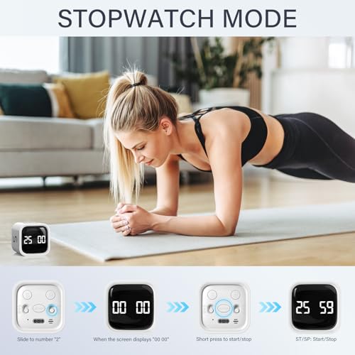 Rotating Productivity Timer 5/25/10/50, Desk Flip Timer for ADHD, White - color: White