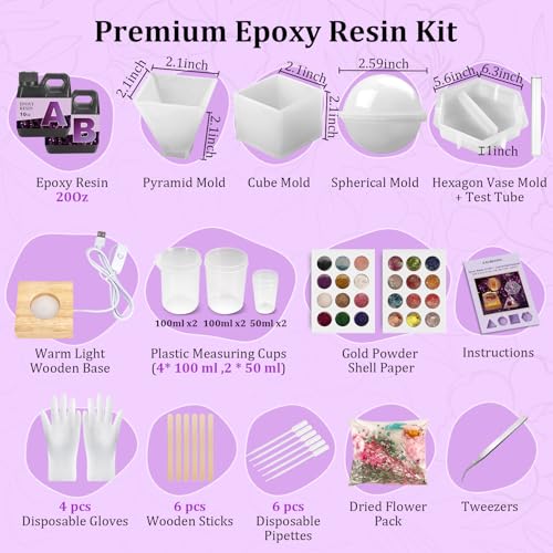 Epoxy Resin Kit with Light for Beginners, DIY Crafts for Adults Women | Clear Resin kit with Silicone Mold for Starters DIY Arts & Crafts for Adults, DIY Creations, Ornament, Flowers, Decorations