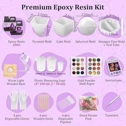 Epoxy Resin Kit with Light for Beginners, DIY Crafts for Adults Women | Clear Resin kit with Silicone Mold for Starters DIY Arts & Crafts for Adults, DIY Creations, Ornament, Flowers, Decorations