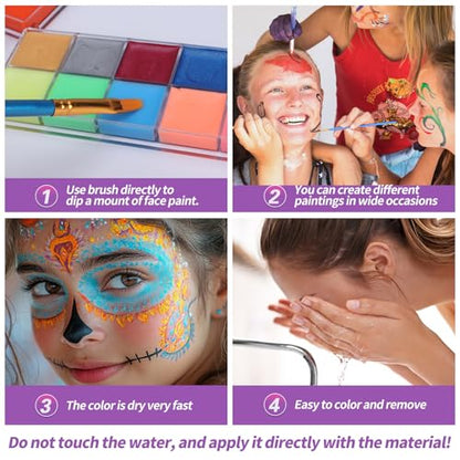 Face Painting Kit For Adult Party,42 Colors Professional Oil Face&Body Paint Kit with 10PCS Brushes 4PCS Reusable Face Stencils and 4PCS Paint Stencils for Adults Halloween Makeup