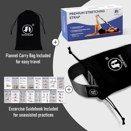 Stretch Bands for Exercise, Non Elastic Yoga Stretching Strap with Loops, 3.8cm x 2.45m, Stretching Bands for Physical Therapy, Yoga, Pilates, Dance, Gymnastics Exercise - color: Black