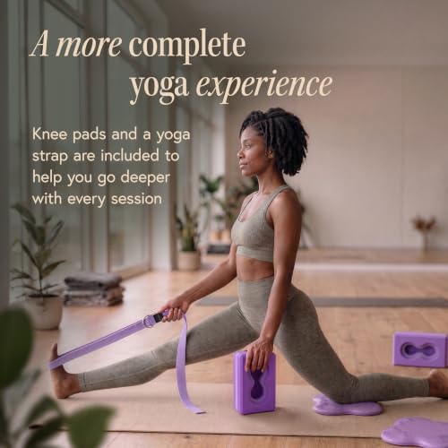 Yoga Blocks Wrist Support; Yoga Blocks 2 Pack with Knee Pads and Strap to Put Less Weight on Wrists; Durable, Versatile Yoga Brick Exercise Block Set, Blocks Yoga - color: Purple