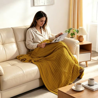NTBAY Cotton Cable Knit Throw Blanket, 51 x 67, Ginger Yellow - color: Ginger Yellow, size: Throw(51"x67")