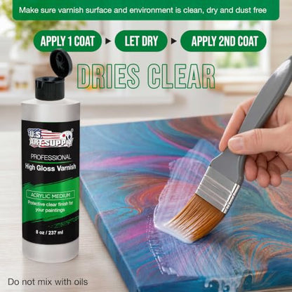 U.S. Art Supply 8 oz Acrylic Sealer, High Gloss Varnish for Acrylic Painting - Non-Yellowing, Clear Coat Protective Finish with UV Protection for Paint - size: 8-ounces