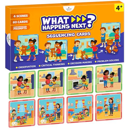 What Happens Next Game, Story Sequencing Cards for Speech Therapy Materials | 15 four-step stories with 4 scene action cards, esl teaching materials, articulation, phonological awareness, kindergarten