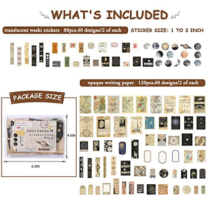 Scrapbook Supplies Pack (200 Pieces) for Art Journaling Bullet Junk Journal Supplies Planners DIY Vintage Stickers Craft Kits Notebook Collage Album Aesthetic Picture Frames (Celestial)