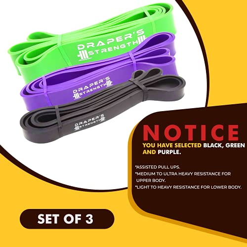 Draper's Strength Heavy Duty Resistance Stretch Loop Bands for Powerlifting Workout Exercise and Assisted Pull Ups - color: #10 3 Band Set Black-Green