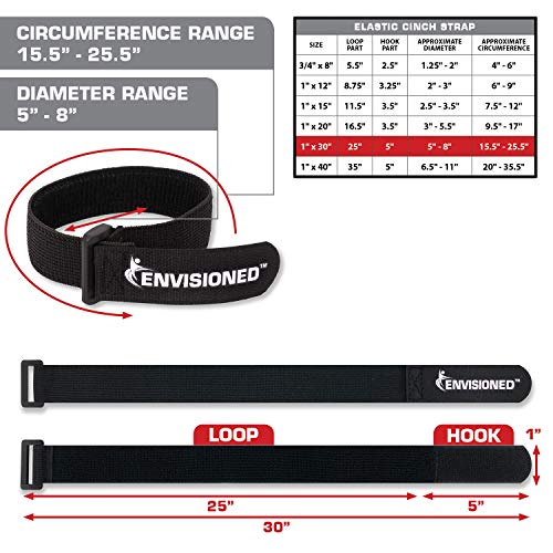 Elastic Reusable Cinch Straps 1"x30" - 8 Pack - Hook and Loop - Plus 2 Free Bonus Reusable Cable Ties - size: 1" x 30"