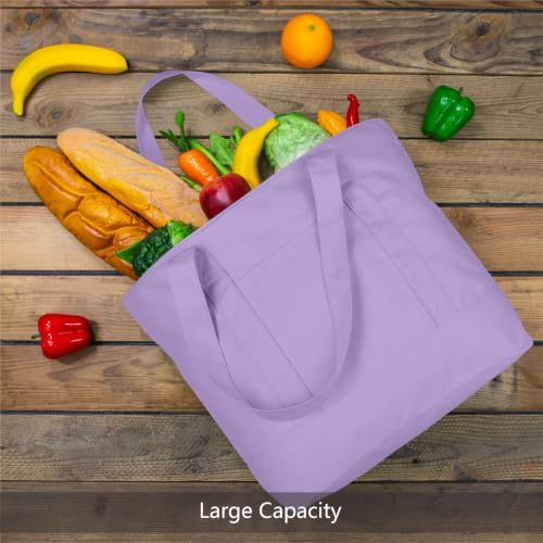 TOPDesign 1-Pack Canvas Tote Bag with an External Pocket, Reusable Grocery Shopping Bag, Top Zipper Closure, Daily Essentials (Lavender) - color: Lavender
