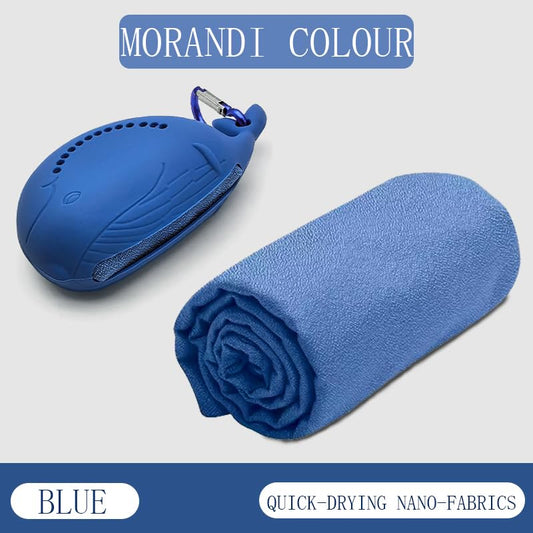 FANCAME Quick Dry Towel with Whale Silicone Sleeve Microfiber Sports Travel Towel Soft Breathable Cooling Towel Absorbent Compact Beach Towels,Suitable for Gym,Camping and Yoga (Blue, 15‘’x 15") - color: Blue, size: 15‘’x 15"