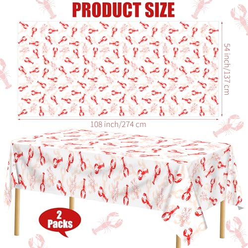 Kochorie 2 Pieces Crawfish Plastic Tablecloth 108 x 54 Inch White and Red Crawfish Table Cover Waterproof Lobster Tablecloth for Summer Seafood Party Supplies Home Outdoor Decorations - style: Crawfish