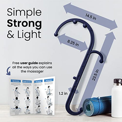 LiBa Back and Neck Massager Trigger Point Hook Therapy Tool Navy | Manual massage hook for pain relief, handheld back neck shoulder massager targets trigger points, ergonomic therapy - color: C. Navy