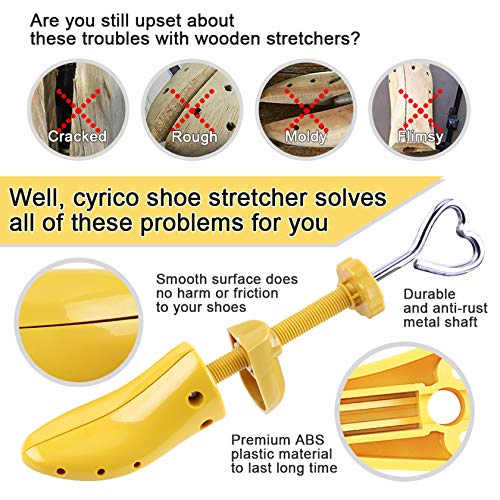 cyrico Shoe Stretcher Women 4-way Shoe Expander Widener Shoe Tree Shape for Wide Feet - color: Yellow for Shoes Size Us 5.5-10