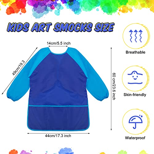 Yahenda Kids Art Smocks Toddlers Painting Apron Waterproof Artist Smock for Children with Long Sleeve 3 Pockets for 2-8 Years - color: Rose Red, Yellow, and Dark Blue