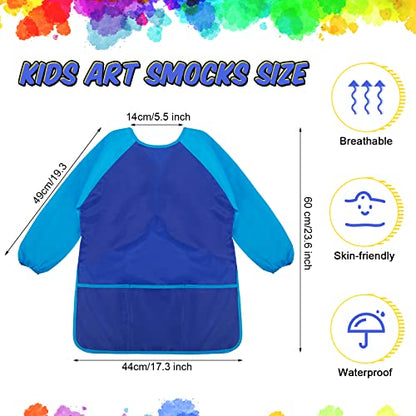 Yahenda Kids Art Smocks Toddlers Painting Apron Waterproof Artist Smock for Children with Long Sleeve 3 Pockets for 2-8 Years - color: Rose Red, Yellow, and Dark Blue