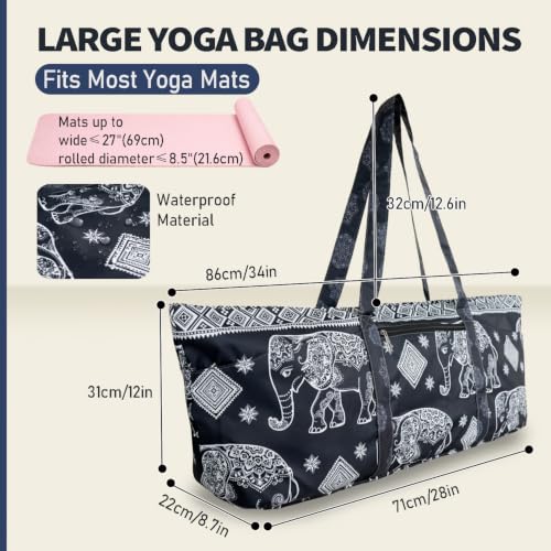 Yoga Mat Bag Yoga Tote Bag with Large Waterproof Zipper Pocket and Drawstring Pocket Yoga Mat Bag Carrier Fit Most Size Mats and All You Stuff - color: navy blue