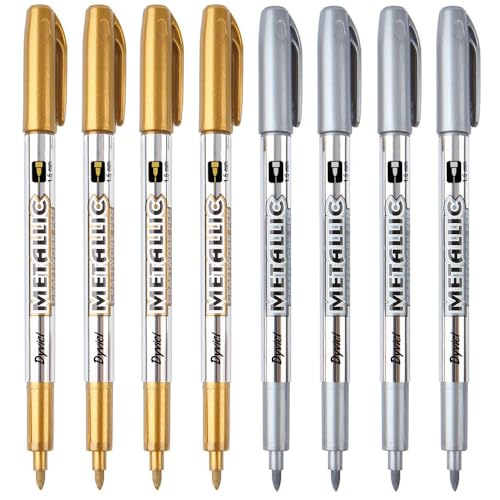 Dyvicl Metallic Markers Pens - Silver and Gold Paint Pens for Black Paper, Glass, Rock Painting, Halloween Pumpkin, Card Making, Scrapbook Album, Christmas DIY Art Craft Kid, Set of 8 - color: Gold, Silver