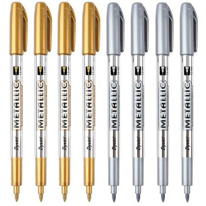 Dyvicl Metallic Markers Pens - Silver and Gold Paint Pens for Black Paper, Glass, Rock Painting, Halloween Pumpkin, Card Making, Scrapbook Album, Christmas DIY Art Craft Kid, Set of 8 - color: Gold, Silver