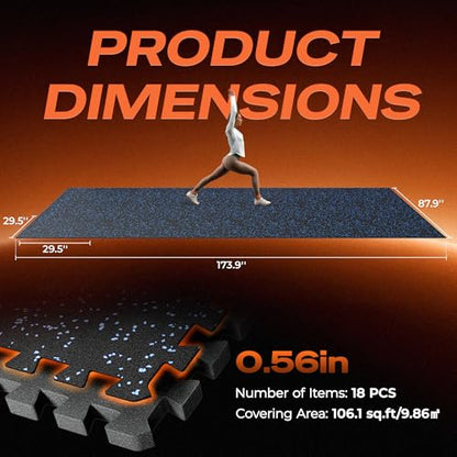 SUPERJARE 30" x 30" Larger Rubber Top Exercise Equipment Mats, 0.56" Thick 18PCS 112.5 Sq Ft High-Density EVA Foam Interlocking Gym Flooring, Big Workout Mat for Home Gym, Floor Protection, Black/Blue - size: 18 Tiles (112 Sq Ft)