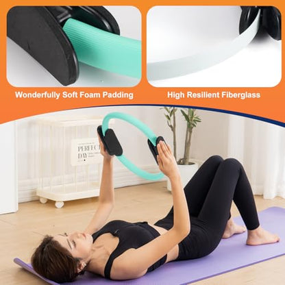 Tsikavo Pilates Ring, Pilates Ring Circle and Ball Set, 12 Inch Magic Circle Pilates Ring,9 Inch Small Exercise Ball,Resistance Bands Set, Home Pilates Equipment for Women - color: Teal