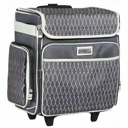 Everything Mary Rolling Scrapbook Storage Tote – Grey/White Diamond Craft Case for Paper, Binders, Beads, Scissors & Supplies – Telescoping Handle with Dual Wheels - color: Grey/White Diamond