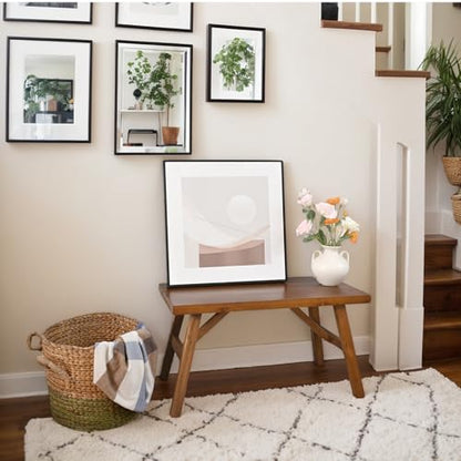SwallowLiving Handcrafted Solid Wood Bench, 30" - Farmhouse-Style Entryway Seating for Living & Dining Room, Rustic Design, Natural Finish - color: Brown, size: 30 Inch