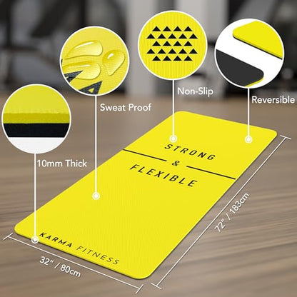 Large Workout Mat - 10mm Extra Thick Exercise Mat & Wide Yoga Mat, 72"x32" - color: Yellow - Printed