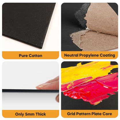 Conda Black Canvas Panels Multi Size Pack - Acid-Free Primed Surface for Oil Acrylic Watercolor Painting (11x14 9x12 8x10 5x7, 12-Pack) - size: Multi-Size