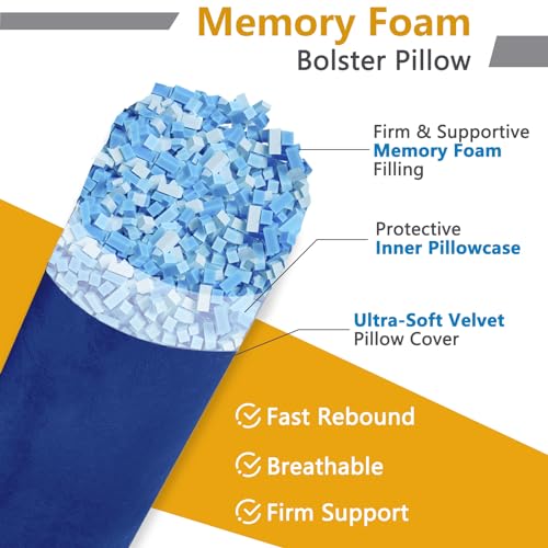 1 MIDDLE ONE Body Pillow, Memory Foam Body Pillows for Adults Sleeping, Decorative Bolster Pillow for Bed & Couch, Long Cylinder Tube Round Pillow, 24x7.87 Inches, Set of 2 (Navy Blue) - color: Navy Blue