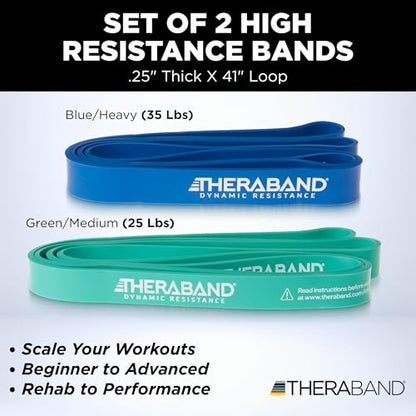 THERABAND High Resistance Band Set of 2, Exercise, Workout, Loop, M, 2-Pack | Elastic resistance band for exercise, strength training, stretching and physical therapy - size: 2 Pack Medium (25-35 lbs)