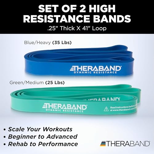 THERABAND High Resistance Band Set of 2, Exercise, Workout, Loop, M, 2-Pack | Elastic resistance band for exercise, strength training, stretching and physical therapy - size: 2 Pack Medium (25-35 lbs)