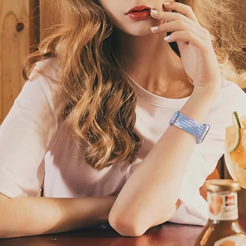 Braided Stretchy Nylon Band Compatible for Apple Watch Bands Women Men - color: Light Violet, size: 38mm/40mm/41mm/42mm