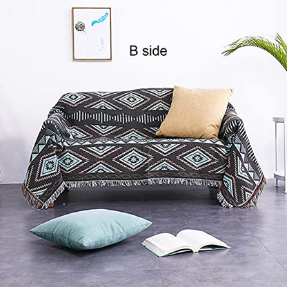 Luxlovery Beige Bohemian Sofa Throw Blankets Ethnic Woven Boho Geometric White and Khaki Throw Blanket for Couch Aztec Bed Throws Oversized Chair Sofa Cover with Tassels(63"x102") - color: Mocha, size: 63"x102",160x260cm