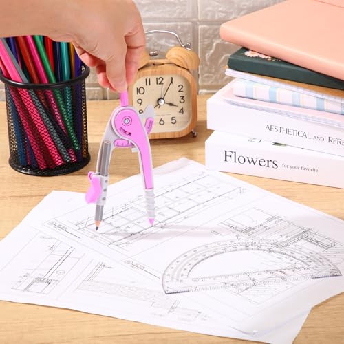 EBOOT Student Geometry Math Set, Drawing Compass and 6 Inch Clear Swing Arm Protractors 180 Degree Math Protractor (Lavender Purple) - color: Lavender Purple